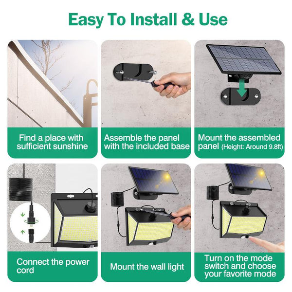Solar Powered Wall Lights Motion Sensor Outdoor Lamps Separate Solar Panel 468 LED