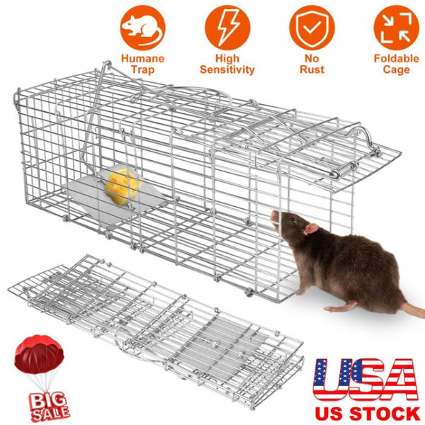 Foldable Rat Trap Cage Humane Live Rodent Trap Cage Metal Mice Mouse Control Bait Catch
