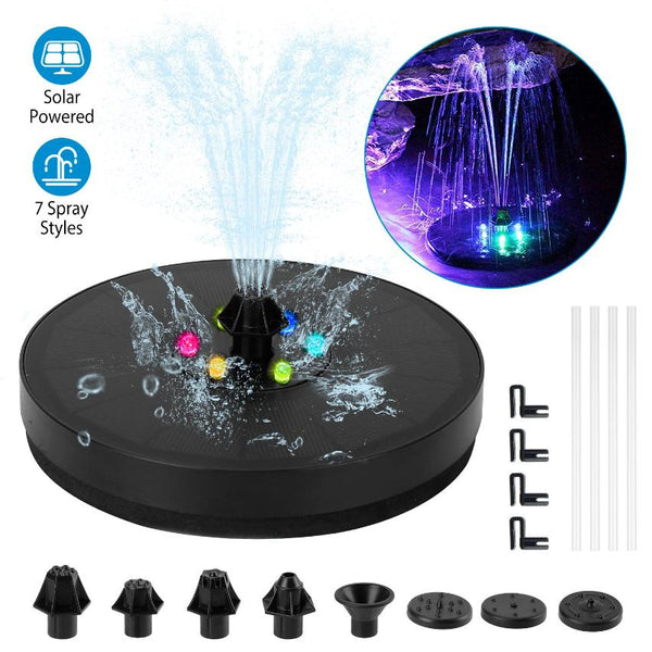 Solar Powered Fountain Pump Floating Bird Bath Pond Pump w/ LED Lights Aquarium Pond