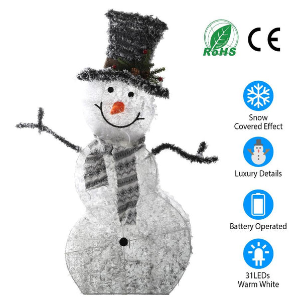 LED Christmas Snowman Decoration Collapsible Battery Lighted Outdoor Garden Light