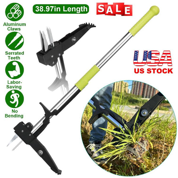 38.97in Aluminum Weed Puller Stand Up Weeder Without Bending Kneeling Manual Weed Remover Tool with 4 Claws for Lawn Yard Garden Patio