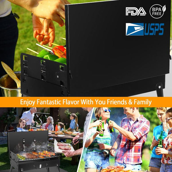 Small Portable Charcoal Grill Foldable BBQ Suitcase Grill Shelf For Outdoor Camping Picnics Garden Grilling