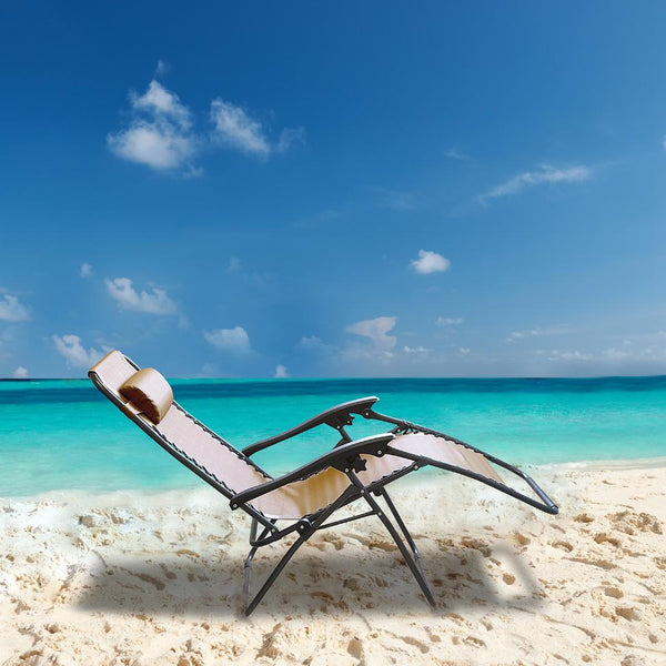 Zero Gravity Lounge Chair 330lbs Load Foldable Recliner Chair w/ Stress Relief Pillow Patio Poolside Beach Lying Chair