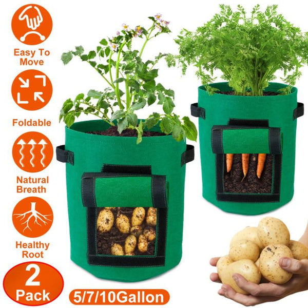 2Pack Plant Growing Bags Potato Vegetable Planter Bags Breathable Planting Fabric Pots w/ Harvest Window 5Gallons