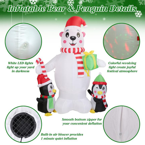 5.9FT Christmas Inflatable Outdoor Decoration Polar Bear Penguin Yard Blow Up Built-in Air Blower