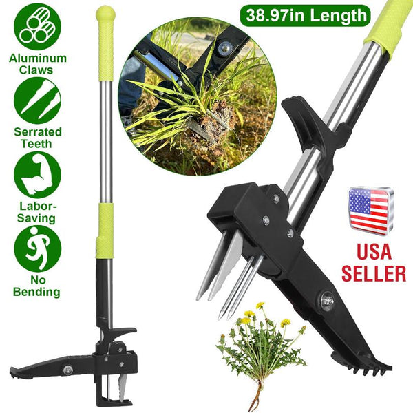 38.97in Aluminum Weed Puller Stand Up Weeder Without Bending Kneeling Manual Weed Remover Tool with 4 Claws for Lawn Yard Garden Patio