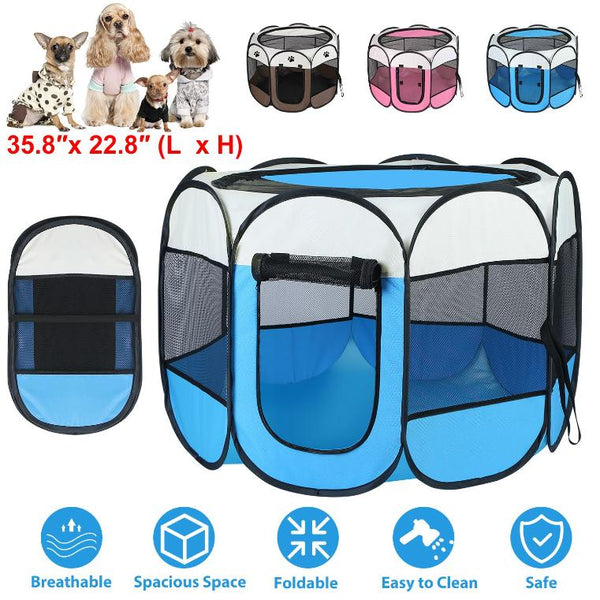 Portable Foldable Pet Tent Exercise Pen Kennel Removable Water Resistant Outdoor Use
