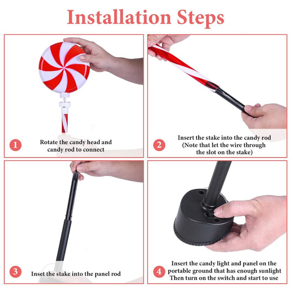 Christmas Candy Lollipops Light Set of 3 Waterproof Stake Solar Lamp for Yard Garden Pathway