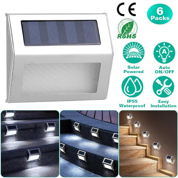 6 Pack Solar Step Lights Outdoor Deck Lights LED Fence Lamps Outside Garden Backyard Patio