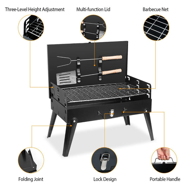 Small Portable Charcoal Grill Foldable BBQ Suitcase Grill Shelf For Outdoor Camping Picnics Garden Grilling