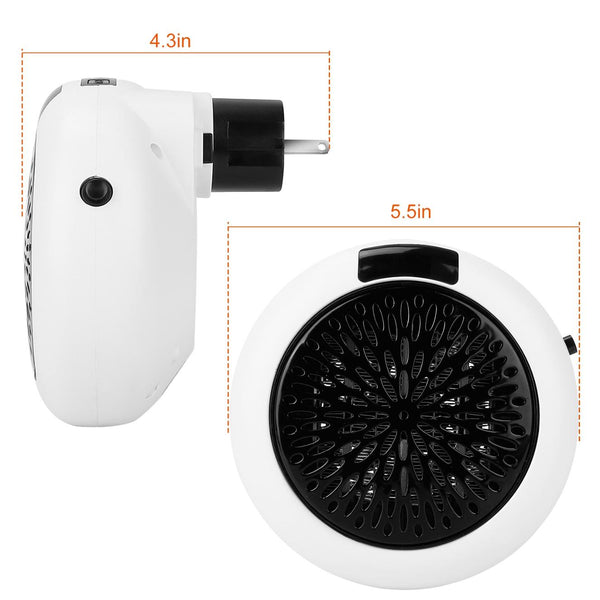 900W Portable Heater Fan Wall Outlet Space Heater Plug-in Adjustable Temp Auto Shut-Off
