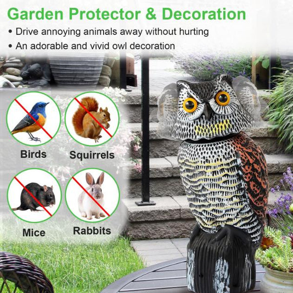 Lifelike Owl Decoy with 360 Degree Rotatable Head Scare Bird Squirrel Away Pest Repellent Bird Deterrent Outdoor Garden Yard Protector