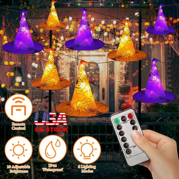 8 Pack Witch Hat Hanging String LED Light Glowing Halloween Decoration 8 Lighting Modes