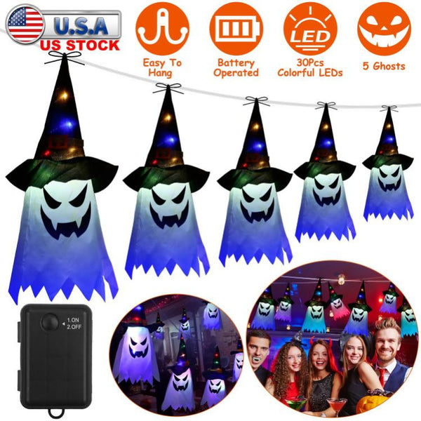 Halloween Ghost Witch Hat Hanging Light Lantern Outdoor String Decorative Light Patio