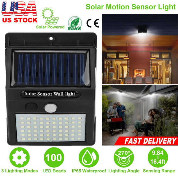 Solar Wall Light Outdoor 100 LEDs PIR Motion Sensor Lamps IP65 Waterproof Lighting