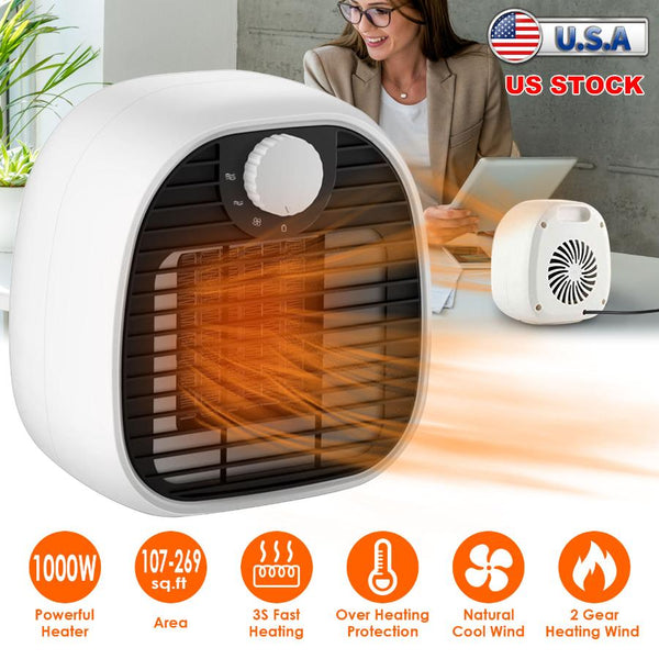 1000W Portable Electric Heater Cooler PTC Ceramic Space Heater Heating Space for 269 sqft