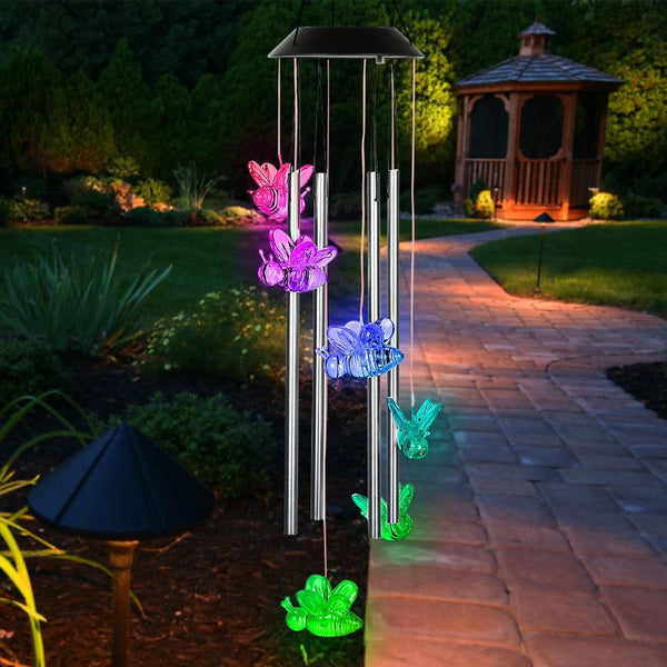 Solar Wind Chime Lights Bee Decorative Lamp 7 Color Changing Hanging String Lights
