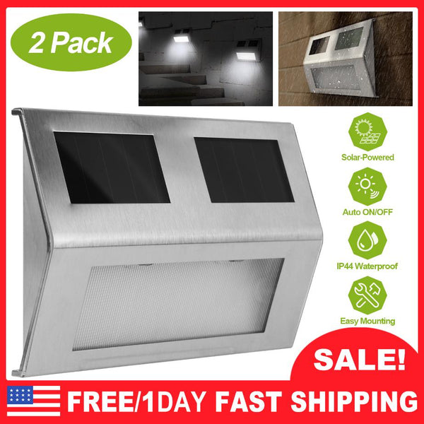 2 Pack Solar Light LED Wall Lamp Stair Step Outdoor Waterproof Security Light Auto On Off