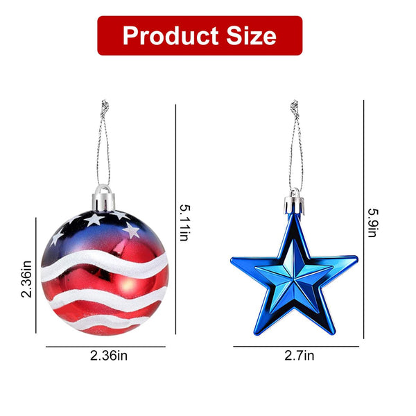 24Pc Set USA Hanging Ball Ornaments Star Patriotic Party Decor Independence Day 4th of July Red White Blue