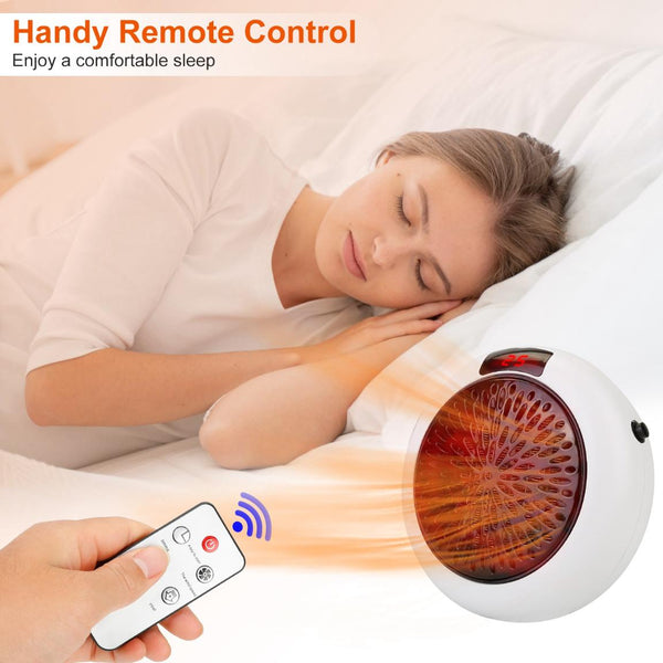 900W Portable Heater Fan Wall Outlet Space Heater Plug-in Adjustable Temp Auto Shut-Off