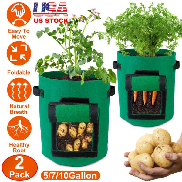 2Pack Plant Growing Bags Potato Vegetable Planter Bags Breathable Planting Fabric Pots w/ Harvest Window 5Gallons