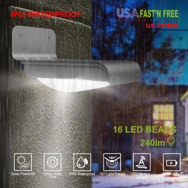 Solar Wall Lights Outdoor 16LEDs Stair Lamps Motion Sensor Night Lamps Wall Mount