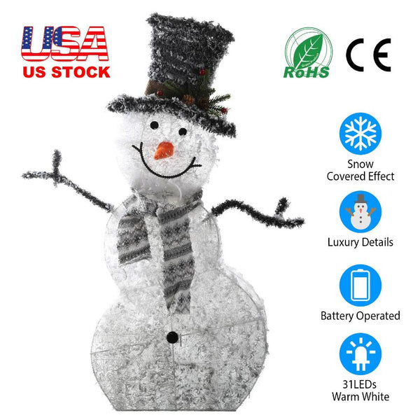 LED Christmas Snowman Decoration Collapsible Battery Lighted Outdoor Garden Light