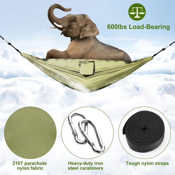 2 Person Hammock w/ Mosquito Net Outdoor Hiking Camping Portable Swing Hanging Bed 600lb Load