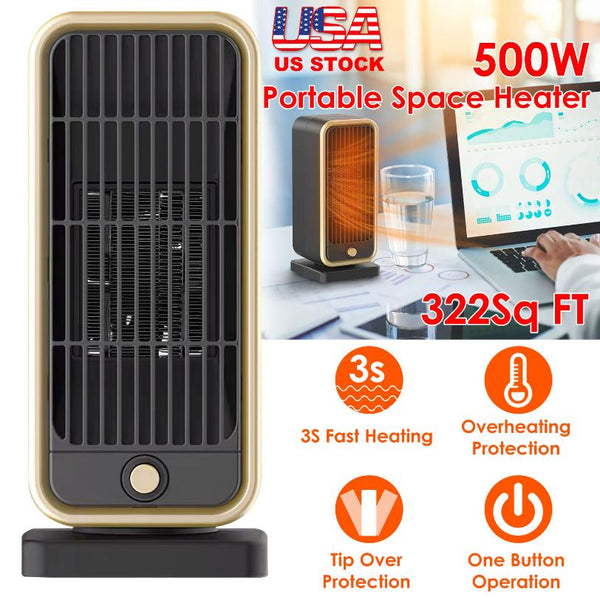 500W Portable Electric Heater Personal Ceramic Heating Space For 322 Sq FT Home Use