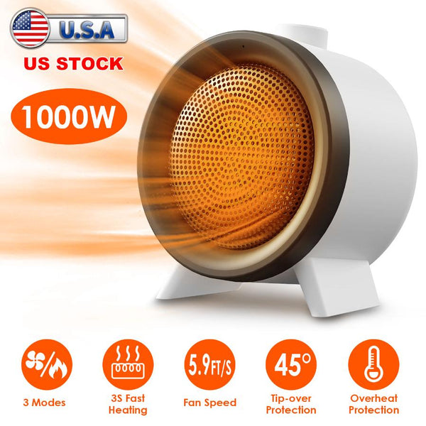 1000W Electric Space Heater Ceramic Heater Fan Heating Fan with 3 Modes Fast Heating