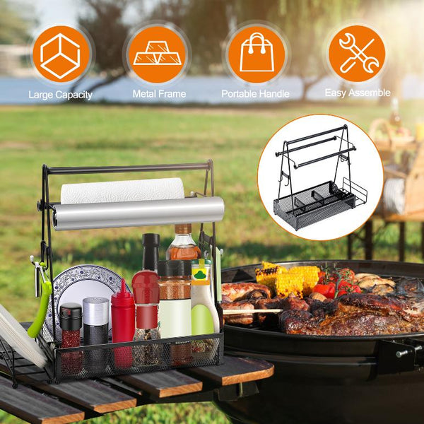 Utensil Caddy Metal Grill Caddy with Paper Towel Holders Utensil Holder for Outdoor Picnic Barbecue Camping Grilling Tools Storage Organizer Barbecue