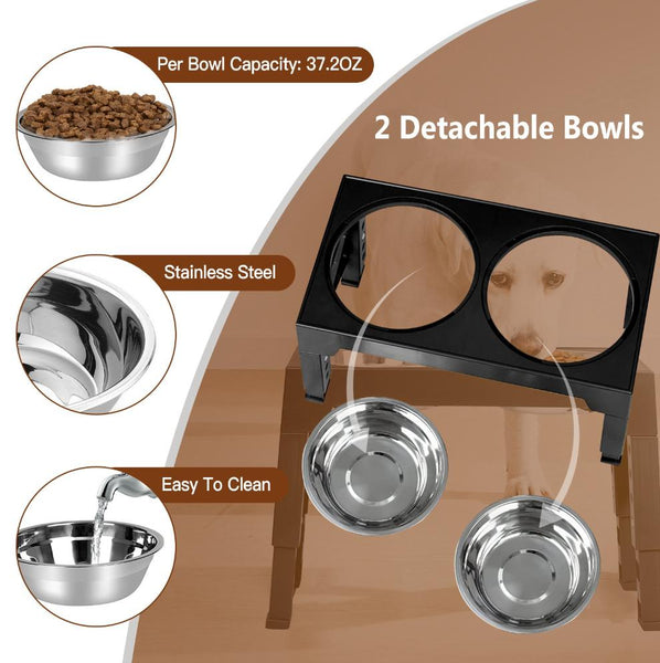 Dog Raised Bowls 5 Adjustable Heights Stainless Steel Elevated Foldable Double Bowl Dog Feeder