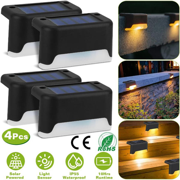 4 Pack Solar Powered LED Step Lights Outdoor Waterproof Dusk To Dawn Sensors
