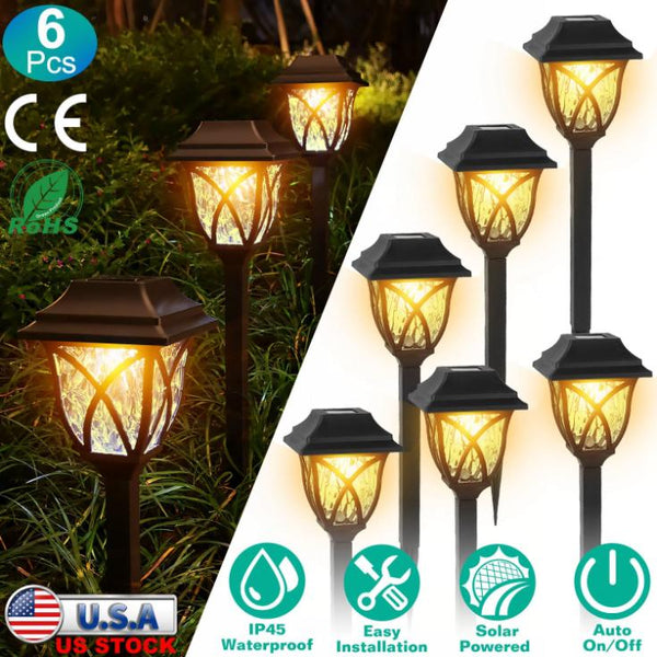 6 Pack Solar Powered Stake Light Decorative Landscape Lamps Waterproof Auto On/Off