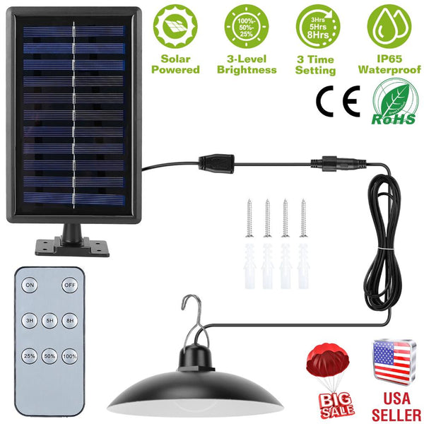 Solar Shed Light Pendant Lamp Dimmable Auto Off Sensor Hanging Lamp Patio Balcony