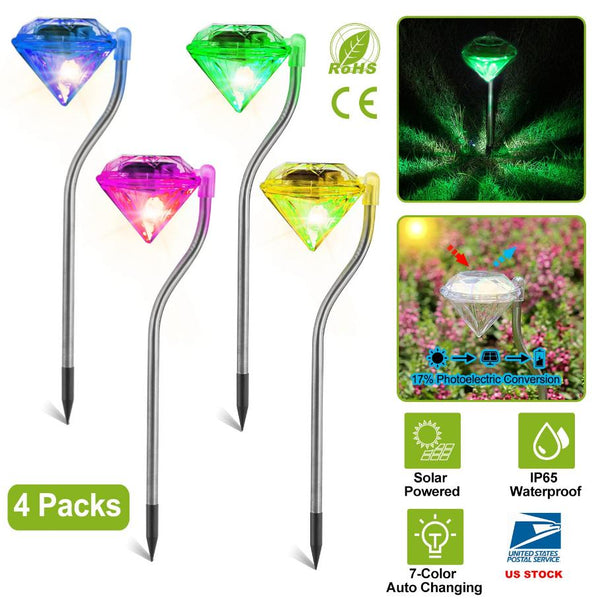 4Pcs Solar Garden Light Outdoor LED Lights 7-Color Changing Waterproof Pathway Stakes