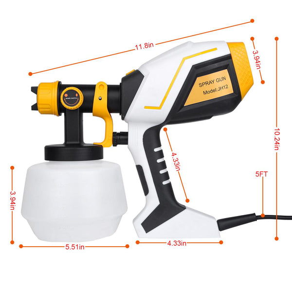 Electric Paint Sprayer HVLP Spray Painting Gun Handheld Painter with Different Spray Patterns 1200ML Detachable Container Flow/Length/Width Adjustable