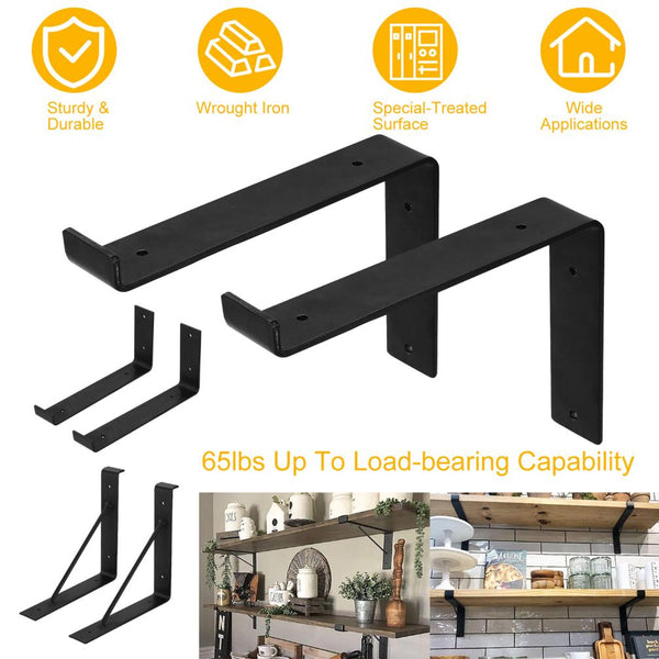 2 Pack Wall Mounted Shelf Bracket L-Shaped Metal Rack Support with Screws Set