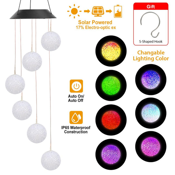 Solar Powered LED Ball Wind Chimes Color Changing LED String Light Garden Patio Decor