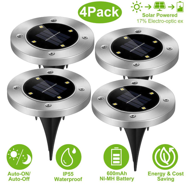 4 Pack Solar Ground Light Waterproof In-Ground Path Deck Lawn Patio Light