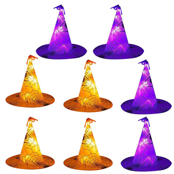 8 Pack Witch Hat Hanging String LED Light Glowing Halloween Decoration 8 Lighting Modes