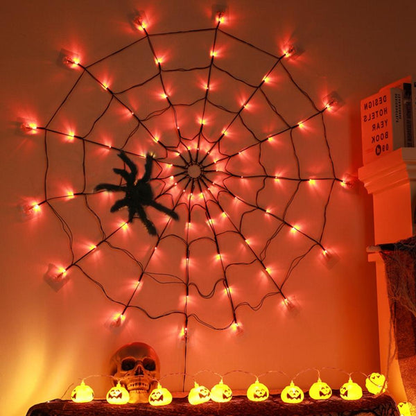 3 FT Spider Web Light Hairy Spider LED Battery Powered Remote Control 8 Lighting Modes