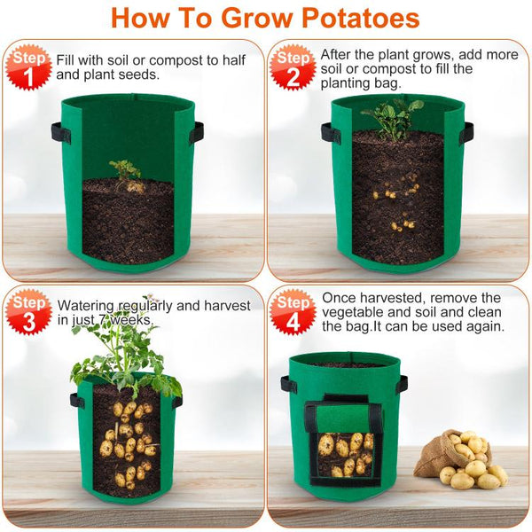 2Pack Plant Growing Bags Potato Vegetable Planter Bags Breathable Planting Fabric Pots w/ Harvest Window 5Gallons
