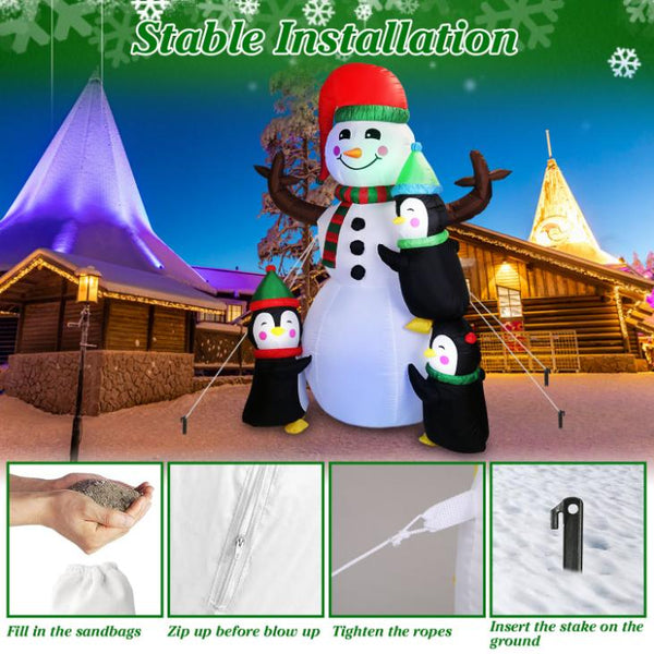5.9FT Christmas Inflatable Outdoor Decoration Snowman Penguin Blow Up Yard Decoration