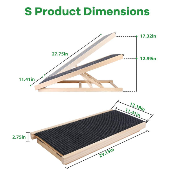 Foldable Wooden Dog Ramp Non Slip  Heights Adjustable Pet Cat Ramp Couch Car SUV