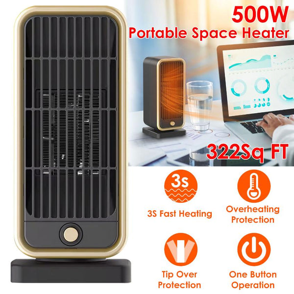 500W Portable Electric Heater Personal Ceramic Heating Space For 322 Sq FT Home Use