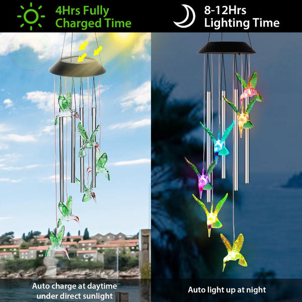 Solar Wind Chime Lights Hummingbird Decorative Lamp 7 Color Changing