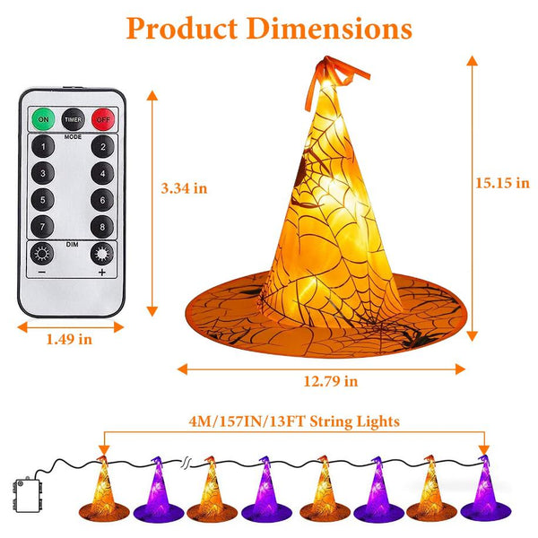8 Pack Witch Hat Hanging String LED Light Glowing Halloween Decoration 8 Lighting Modes