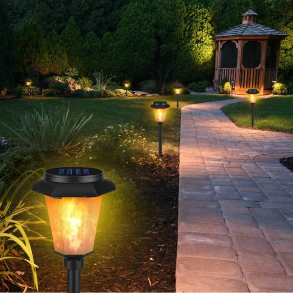 2 Pack Solar Flame Torch Light Flickering Flame Stake Lamp Decorative Landscape Lamp