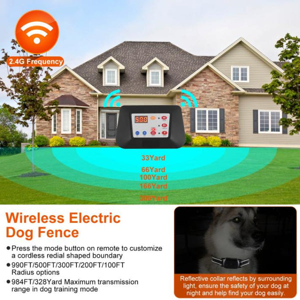 Dog Training Collar Wireless Fence Pet Beep Vibration Electric Shock Fence System 990FT Radius